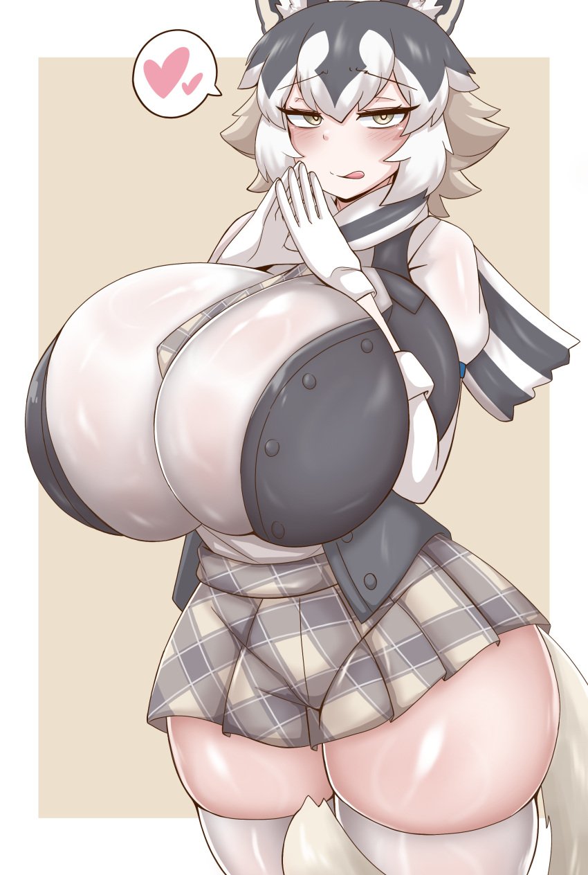 1girls big_breasts big_thighs blush breasts busty eastern_wolf_(kemono_friends) enormous_breasts female female_only giant_breasts gigantic_breasts gigantic_thighs huge_breasts huge_thighs hyper_breasts kemono_friends large_breasts large_thighs massive_breasts massive_thighs sangchussam thick_thighs thighs voluptuous wolf_ears wolf_girl wolf_tail