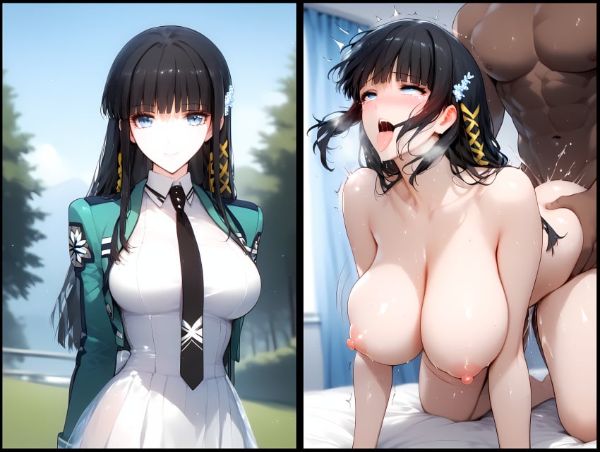 1boy 1girls ai_generated dark-skinned_male dark_skin female kiss-shot mahouka_koukou_no_rettousei netorare ntr sex shiba_miyuki straight