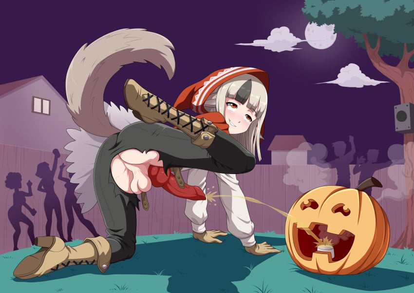 1futa animal_genitalia fire_emblem fire_emblem_fates futa_only futa_sans_pussy futanari halloween jack-o'-lantern leg_up marking_territory nintendo party peeing peeing_in_mouth peeing_like_a_dog public_urination pumpkin raised_leg_pee ripped_pants the_dark_mangaka urination velouria_(fire_emblem) wolf_girl