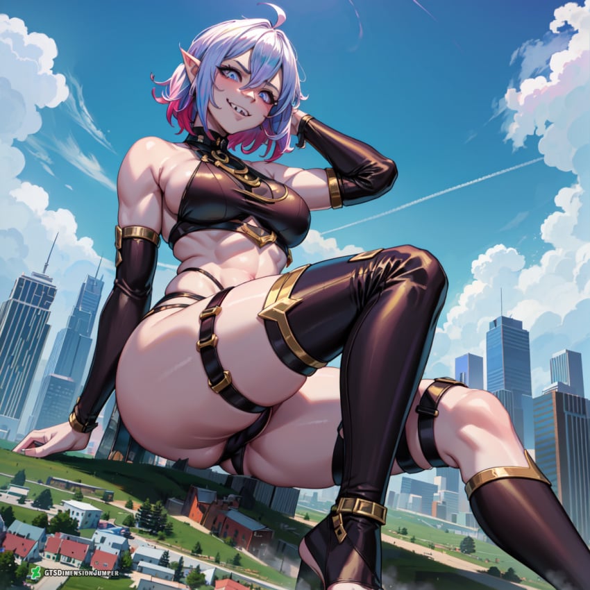 ai_generated bigger_female breasts briar_(league_of_legends) feet giantess height_difference height_growth hips huge_ass huge_breasts huge_butt larger_female league_of_legends league_of_legends:_wild_rift macrophilia microphilia riot_games shrinking taller_female taller_girl thick_thighs voluptuous voluptuous_female