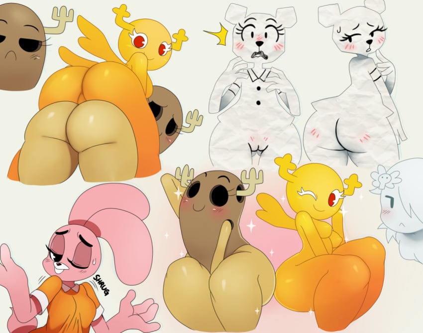 anais_watterson antlers ass big_ass big_butt blush breasts carrie_krueger cartoon_network female female_only ghost group high_resolution horn lagomorph looking_at_viewer looking_back mammal nude paper penny_fitzgerald penny_fitzgerald_(peanut) pussy rabbit shape_shifter shocked smile spirit sssonic2 sweat sweatdrop tagme teri_(tawog) the_amazing_world_of_gumball warner_bros warner_brothers wings