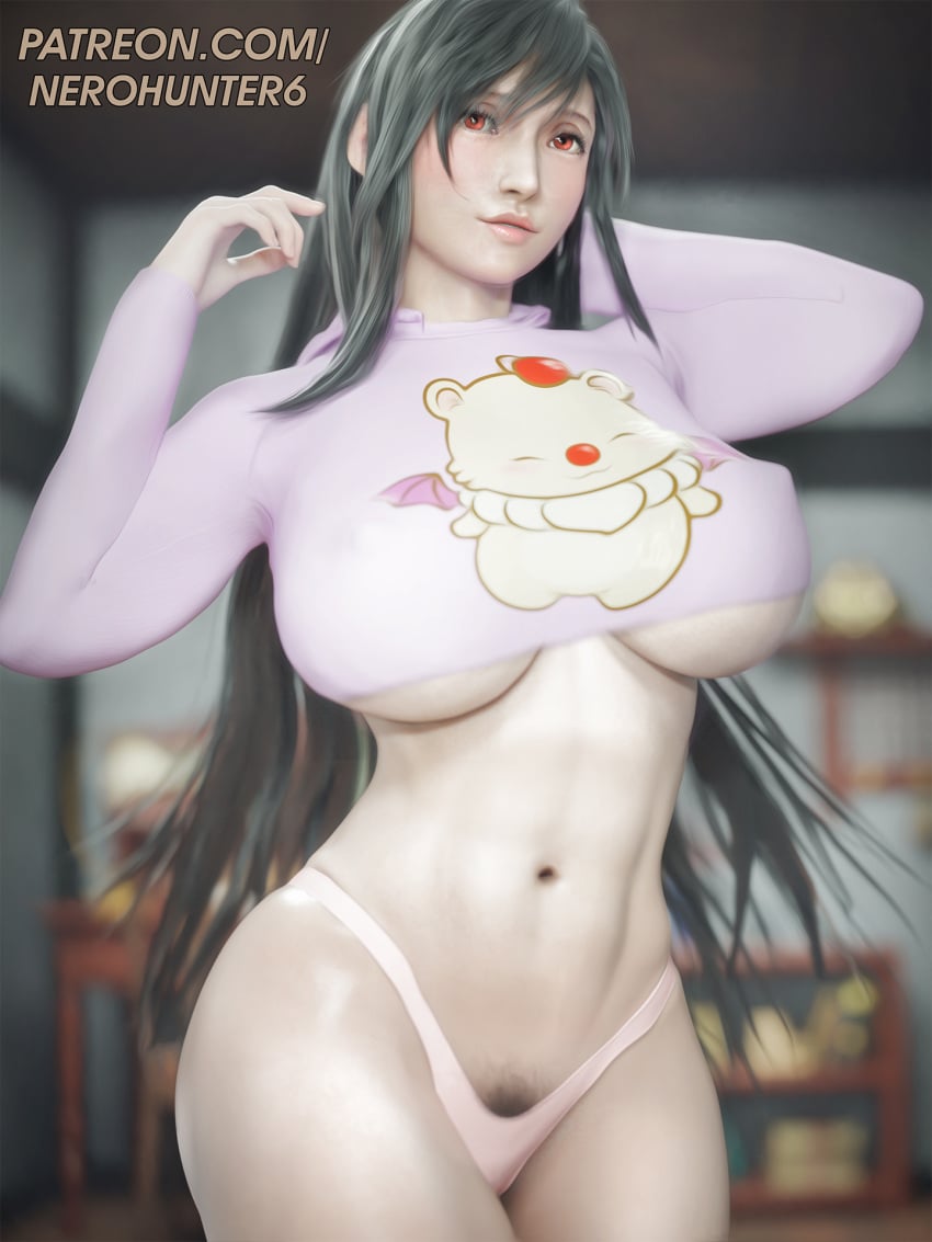 1girls 3d abs absurdres ass big_ass big_breasts black_hair breasts female female_only final_fantasy final_fantasy_vii final_fantasy_vii_remake firm_breasts fit fit_female hard_nipples highres long_hair nerohunter6 panties perky_breasts pubic_hair pubic_hair_peek realistic red_eyes solo solo_female square_enix thick_thighs tifa_lockhart toned toned_female underboob underboob_shirt