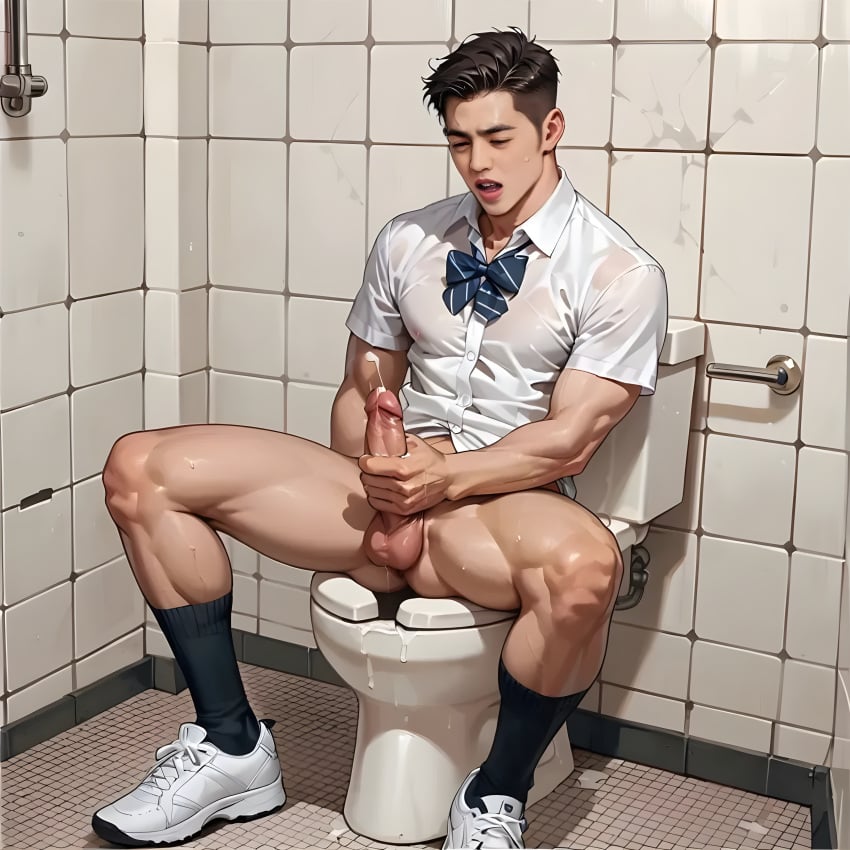 ai_generated black_socks gay jacking_off kpop male male_only masturbation s.coups seventeen socks solo_male tagme toilet toilet_stall white_sneakers