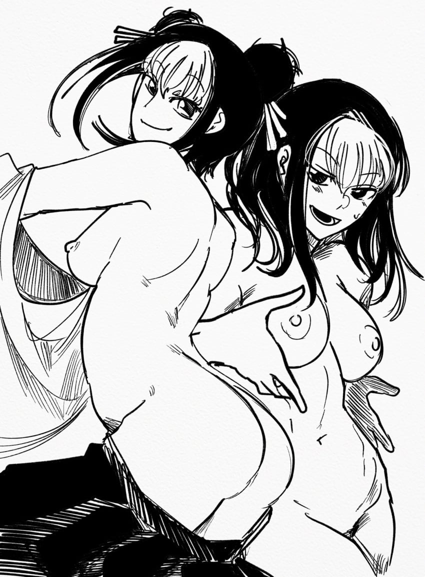 ass big_breasts black_hair dyed_hair hinao_(kagurabachi) kagurabachi katsutentacle naked