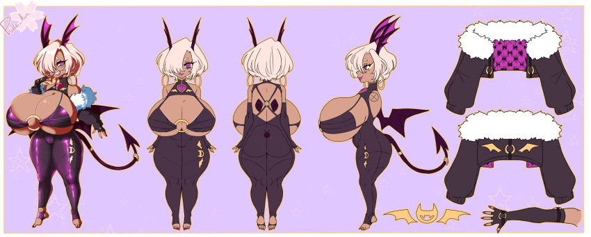 backboob bat_wings demon_tail huge_breasts imp lipstick milf original original_character pridekun reference_sheet shortstack wings