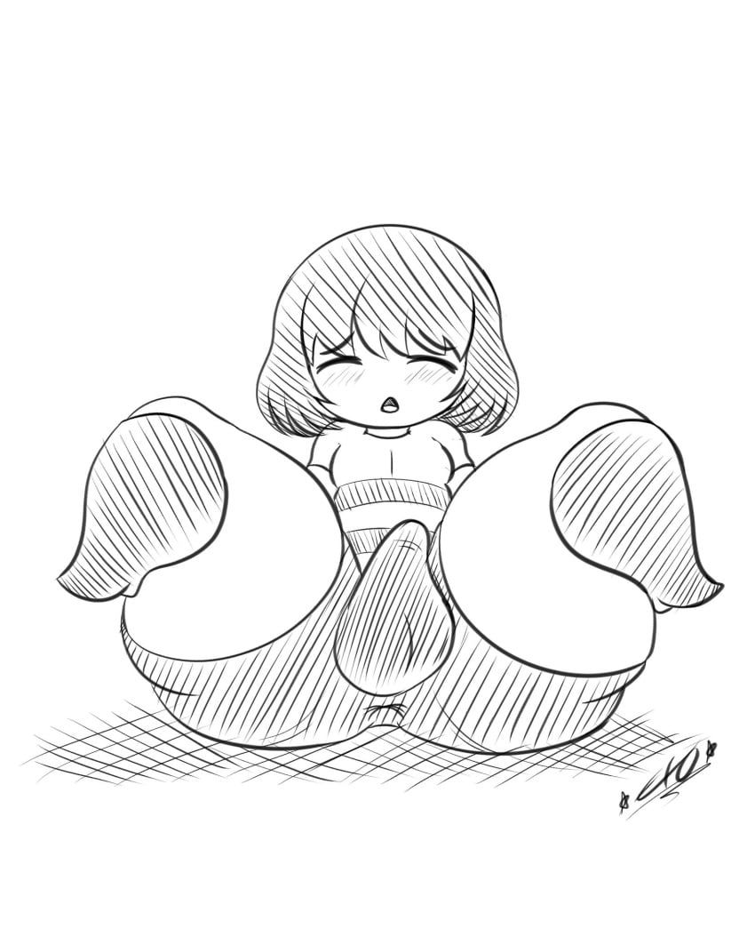 big_thighs erection_under_clothes exocomics femboy frisk male male_only shortstack shortstack_au sketch submissive tagme undertale