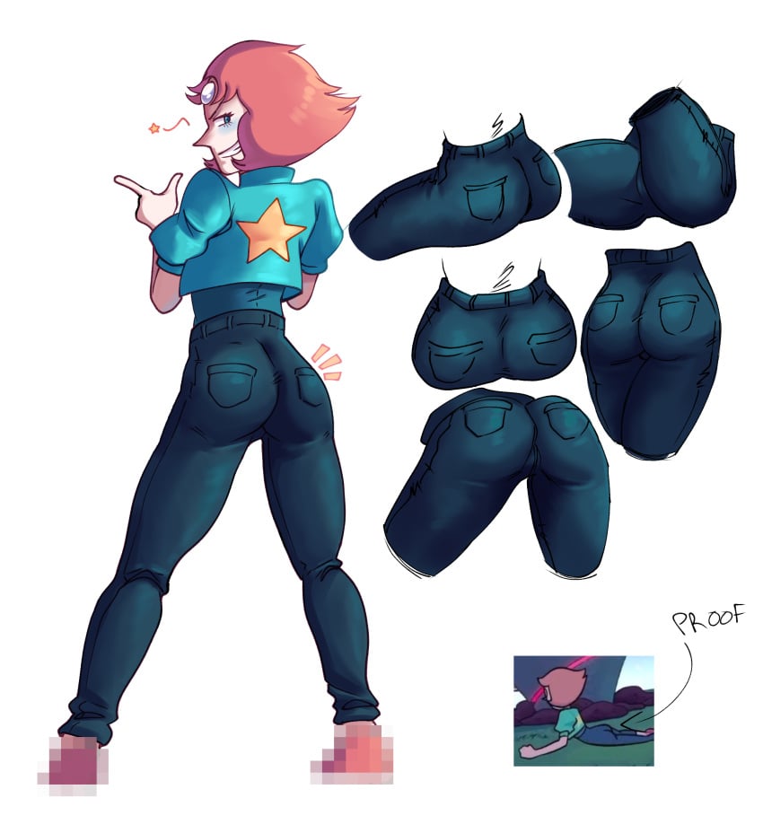 ass ass_focus ass_up butt_focus censored censored_feet jacket jeans looking_at_viewer looking_back pearl_(steven_universe) reference_image showing_ass showing_off sitting smiling star_symbol steven_universe steven_universe_future