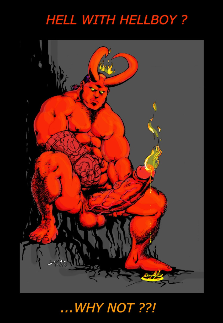 1boy boner bruno_b dark_horse demon erection fiery_cum hellboy hellboy_(series) horn male male_only nude penis red_skin solo source_request