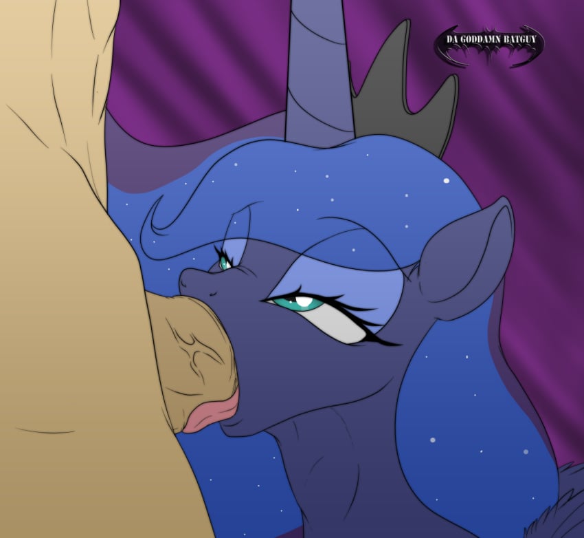 2015 alicorn blue_eyes blue_hair da_goddamn_batguy duo equine faceless_male female feral friendship_is_magic fur hair horn human_on_feral long_hair looking_at_viewer male male_human/female_feral male_on_feral mammal my_little_pony nude oral penis princess_luna_(mlp) sex straight tongue tongue_out vein wings