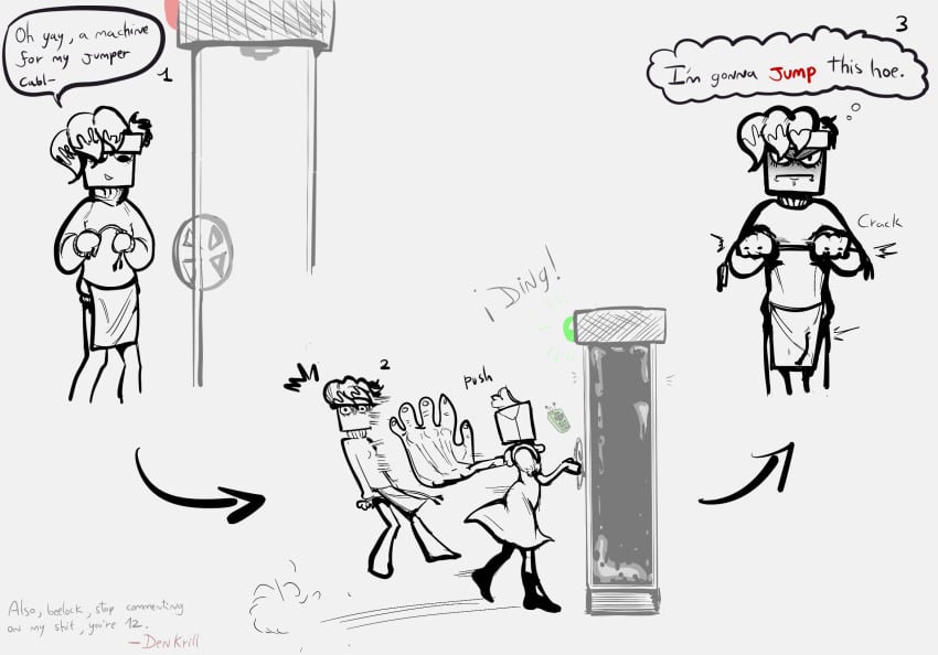 angry brusha_(dandy's_world) bulge bulge_through_clothing dandy's_world denkrill futanari inminent_rape inminent_sex non-human pushing roblox simple_background simple_shading tisha_(dandy's_world) yuri