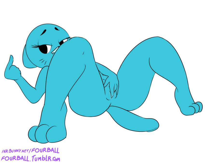 4ball anthro ass blue_fur feline female fourball fur furry furry_only mammal masturbation nicole_watterson plain_background pussy solo the_amazing_world_of_gumball