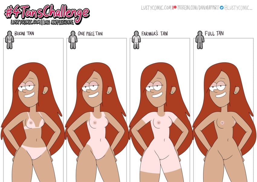 1female 1girls 4tans_challenge bikini_tan breasts casual_nudity ear_piercing farmer's_tan female gravity_falls hands_on_hips long_hair naked naked_female nipples nude nude_female one-piece_tan orange_hair small_breasts smile solo tan_line tan_lines tanline tanlines tjlive5 vulva wendy_corduroy