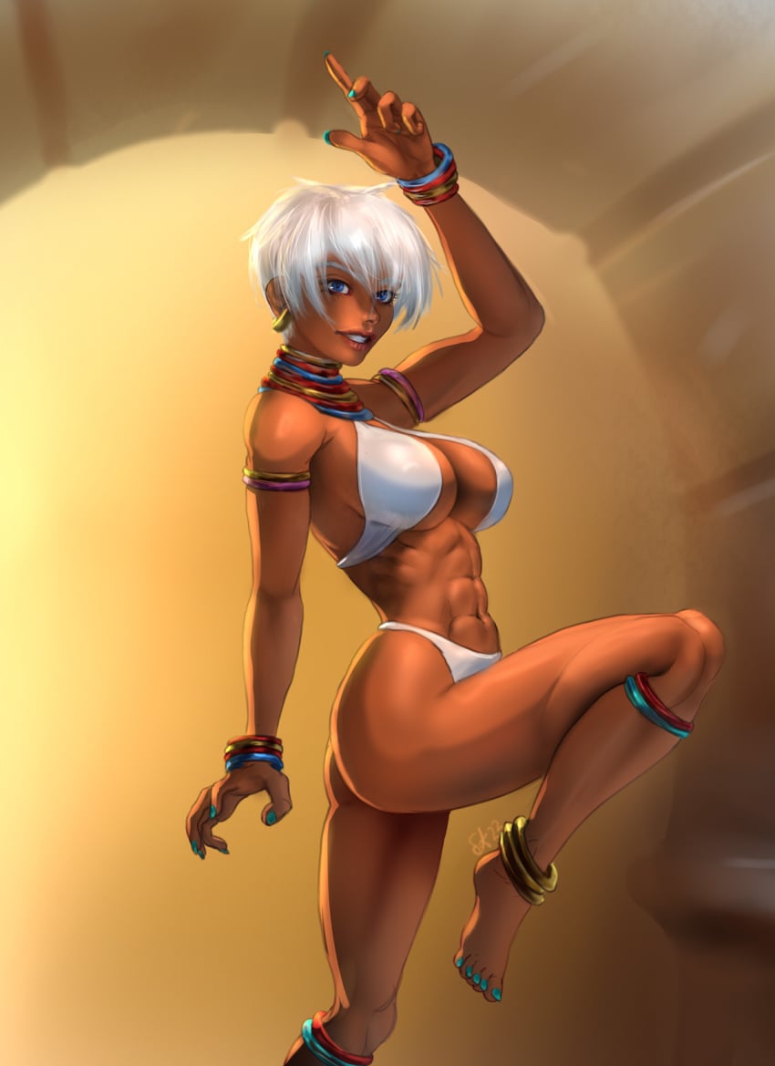 1girls abs ass breasts cleavage dark-skinned_female dretalake elena_(street_fighter) street_fighter thighs