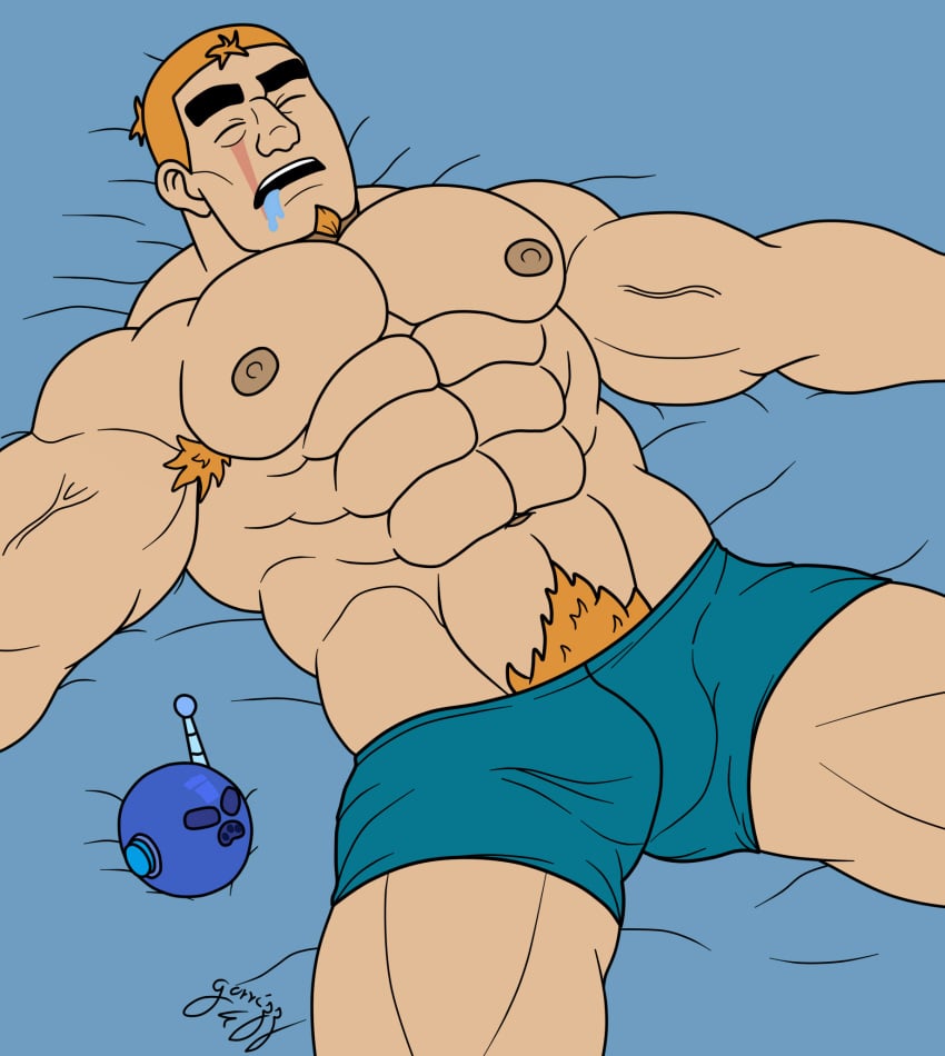 bara brawl_stars gay gorrizz grom_(brawl_stars) male_only muscular_male sleeping underwear