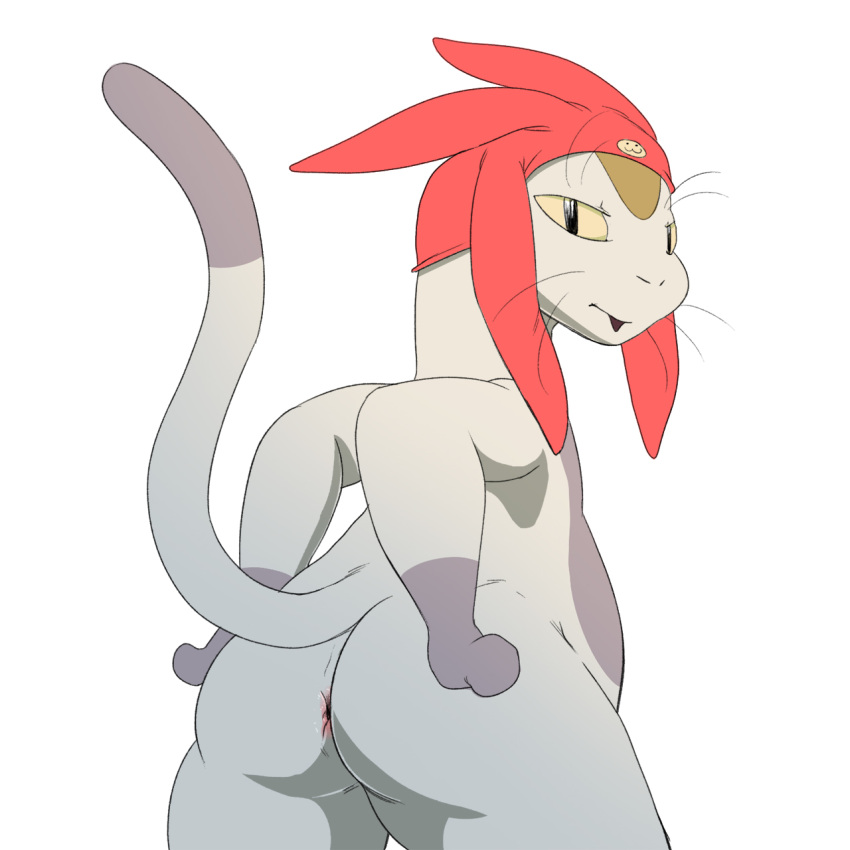 1boy 2015 alien anthro anus ass betelgeusian feline jerseydevil looking_back male male_only mammal meow_(space_dandy) nude presenting presenting_hindquarters raised_tail solo space_dandy white_background