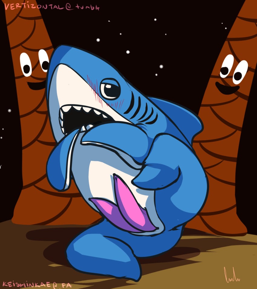 1boy 2015 anthro blush fish halftime_shark keishinkae left_shark male male_only marine open_mouth penis shark solo super_bowl teeth vertizontal what