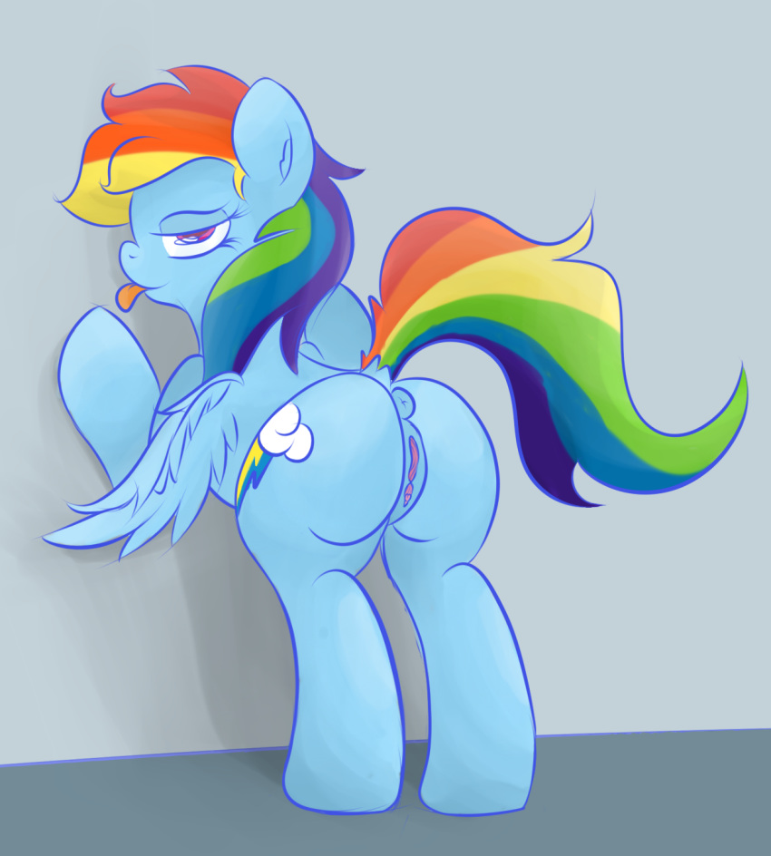 against_wall anus ass bedroom_eyes blue_fur clitoris cutie_mark equine feathers female friendship_is_magic fur graphene hair hooves long_hair looking_at_viewer looking_back mammal multicolored_hair my_little_pony pegasus presenting puffy_anus purple_eyes pussy rainbow_dash_(mlp) raised_tail smile solo straight_hair tongue tongue_out wings