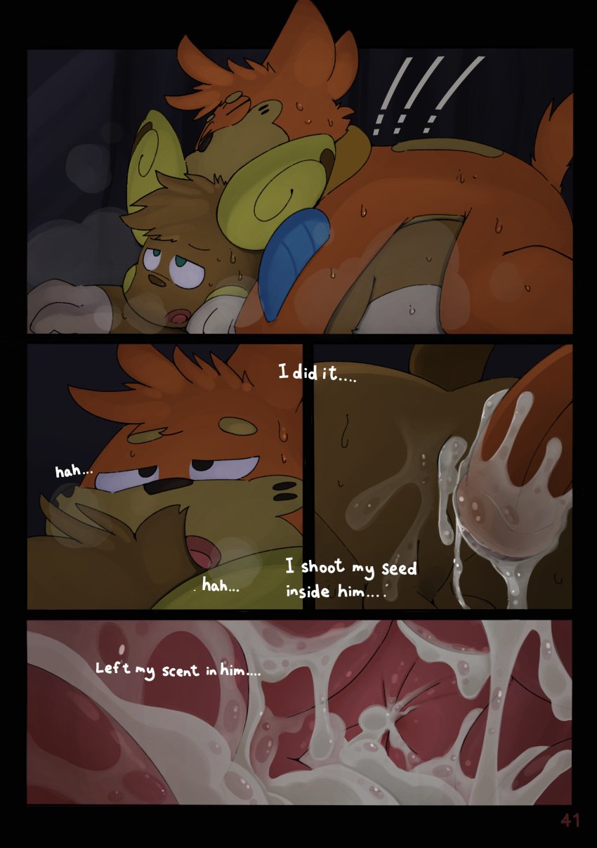 absurd_res after_sex alolan_form alolan_raichu anthro bodily_fluids buizel comic comic_panel cum cum_dripping_from_penis duo generation_4_pokemon generation_7_pokemon genital_fluids genitals gralicbutter hi_res humanoid_genitalia humanoid_penis internal leaking_anus male male/male nintendo penis pokemon pokemon_(species) raichu regional_form_(pokemon) sweat