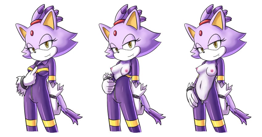 anthro blaze_the_cat breasts cat clothed clothing feline female furry goshaag mammal pussy sega solo sonic_(series) undressing unzipping