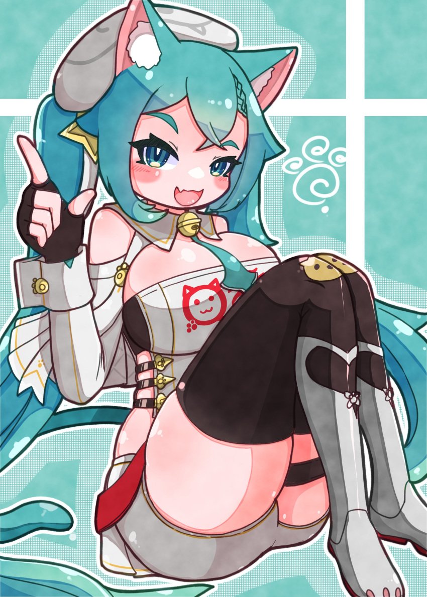 big_ass cat_ears clothed hatsune_miku huge_breasts looking_at_viewer racing_miku sitting thick_thighs vocaloid