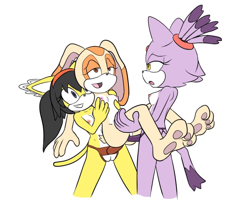 anthro blaze_the_cat breast_grab breasts cream_the_rabbit dildo feline female furry goshaag group group_sex honey_the_cat lagomorph mammal nipples nude pussy rabbit sega sex sex_toy smile sonic_(series) strap-on threesome yuri