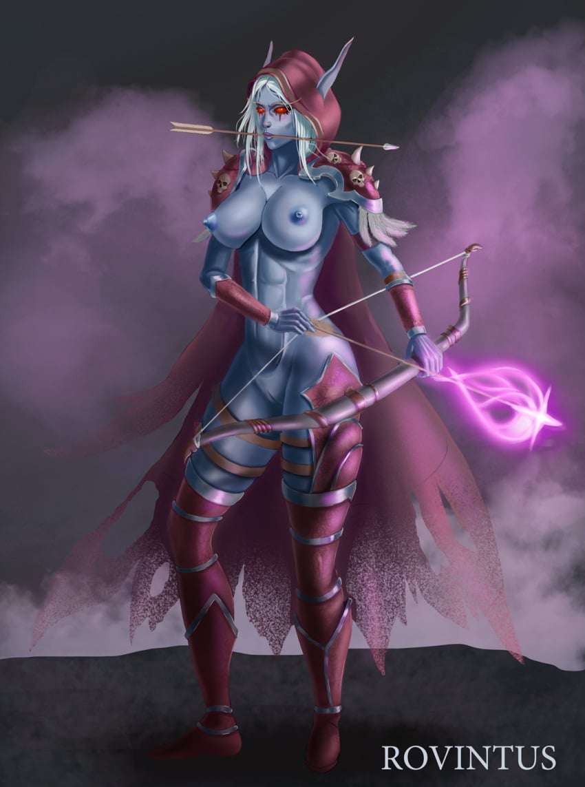 1girls athletic athletic_female big_breasts blizzard_entertainment blonde_hair blue_skin forsaken pussy rovintus solo sylvanas_windrunner undead undead_(warcraft) warcraft world_of_warcraft