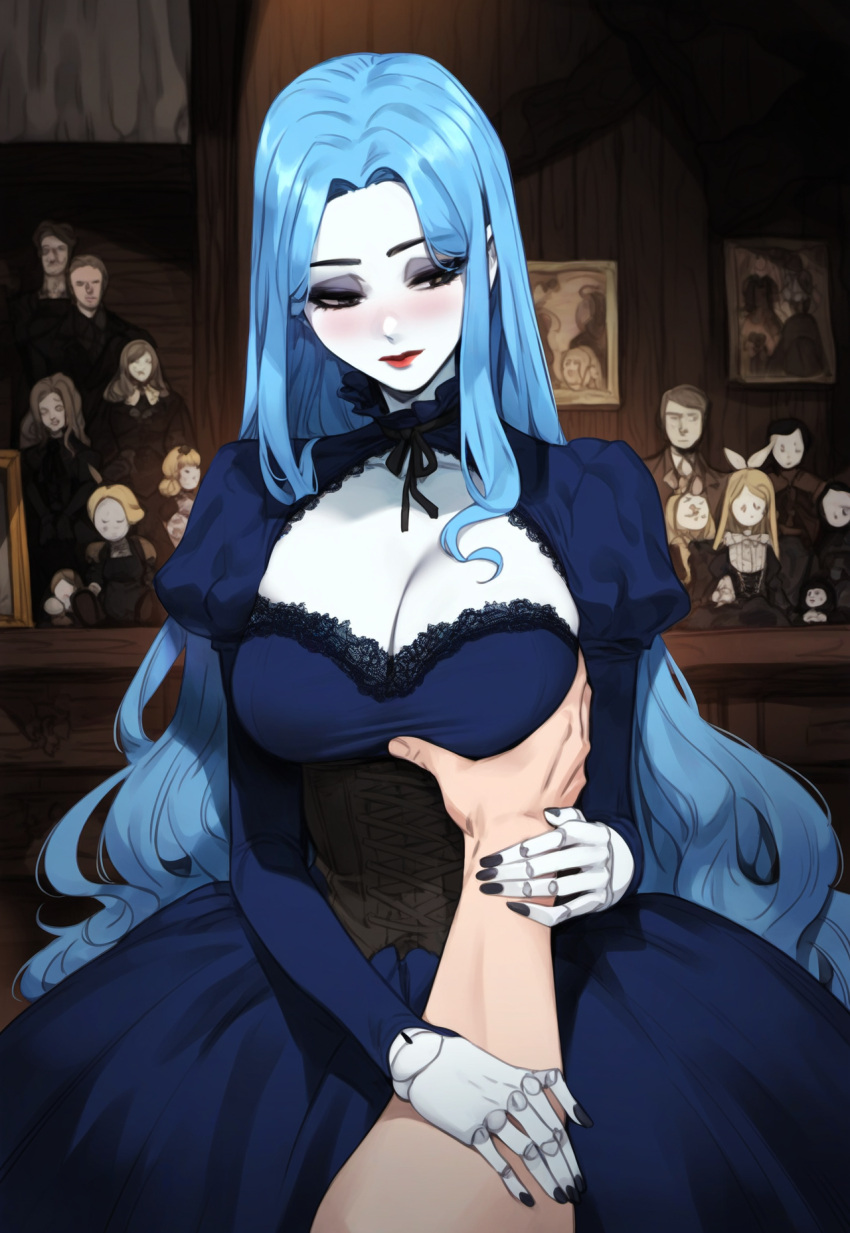 ai_generated blue_hair breast_grab doll doll_joints fantasy female groping groping_breast guided_breast_grab living_doll original original_character pumpkinseed