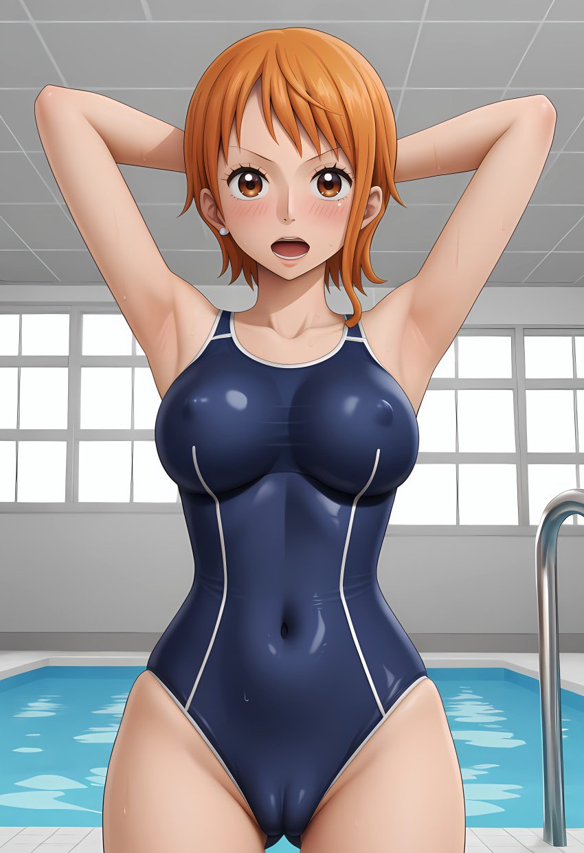 ai_generated armpit armpits female female_only nami nami_(one_piece) one-piece_swimsuit one_piece pre-timeskip shiroppo swimsuit swimwear