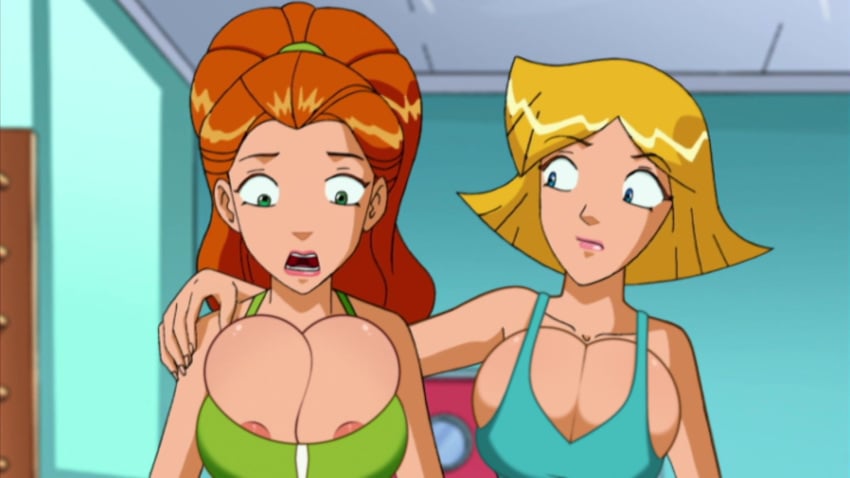 2d 2girls alternate_version_available big_breasts cleavage clover_(totally_spies) edit multiple_girls nerota nipple_peek no_text_version sam_(totally_spies) screenshot_edit totally_spies