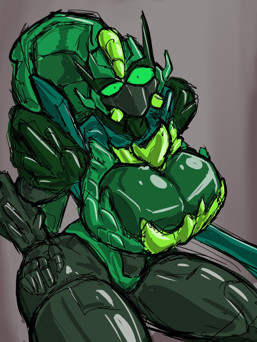 alien alien_female alien_girl alien_humanoid armor armored_female barely_contained_breasts big_breasts breasts breasts_press clothed female first_porn_of_character green_body honooafterdark hourglass_figure large_breasts mouthguard robot_female rock_creature rock_humanoid shard_(transformers) shiny_body shiny_breasts thick_ass thick_thighs thunder_thighs thunderthighs transformers transformers_legacy