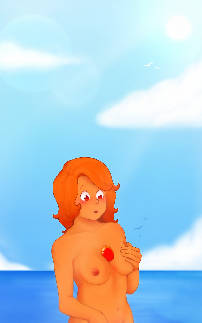 1girls alien alien_girl beach beach_background blue_sky blush breast_grab breasts breasts_out color colored dark_nipples digital_drawing_(artwork) digital_media_(artwork) erect_nipples exhibitionism exploration exploring_body exposed_breasts exposed_nipples female female_focus female_only fire_opal gem gem_(species) gemsona hairless_pussy humanoid innocent_expression medium_breasts medium_hair naked navel nipples no_bra no_panties nude nude_female oc ocean open_mouth orange_body orange_hair orange_skin original original_character red_eyes red_nipples shaved_pussy soft_shading solo solo_focus standing steven_universe surprised topless topless_female touching_breast touching_self uncensored uncensored_breasts wavy_hair