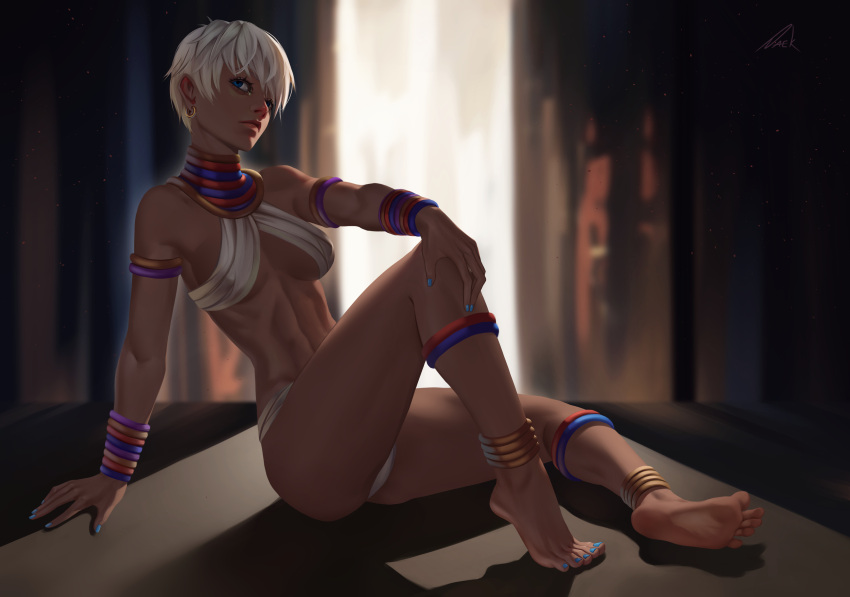 1girls daek_art dark-skinned_female elena_(street_fighter) street_fighter white_hair