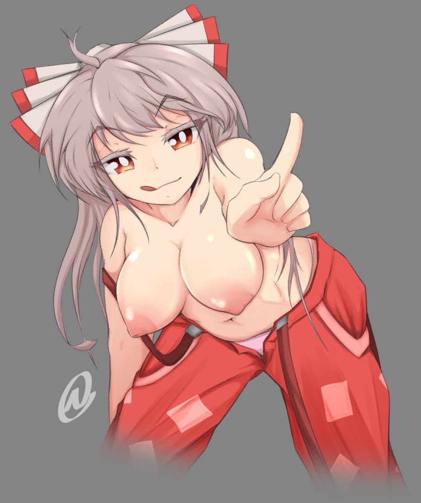 breasts_out fujiwara_no_mokou nanostar pointing_at_viewer touhou