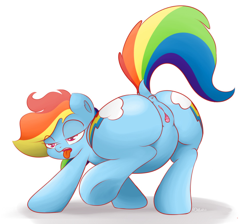 anus ass bedroom_eyes blue_fur chubby clitoral_winking clitoris cutie_mark equine female friendship_is_magic fur graphene hair hooves horse long_hair mammal multicolored_hair my_little_pony open_mouth plain_background pony presenting puffy_anus purple_eyes pussy rainbow_dash_(mlp) raised_leg raised_tail solo straight_hair tongue tongue_out