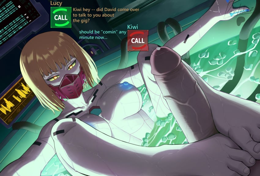 1boy 1girls blonde_hair cyberpunk cyberpunk:_edgerunners cyberpunk_(series) cyberpunk_2077 devilukez erection feet female foot_fetish footjob kiwi_(edgerunners) male nude nude_female nude_male straight unseen_male_face