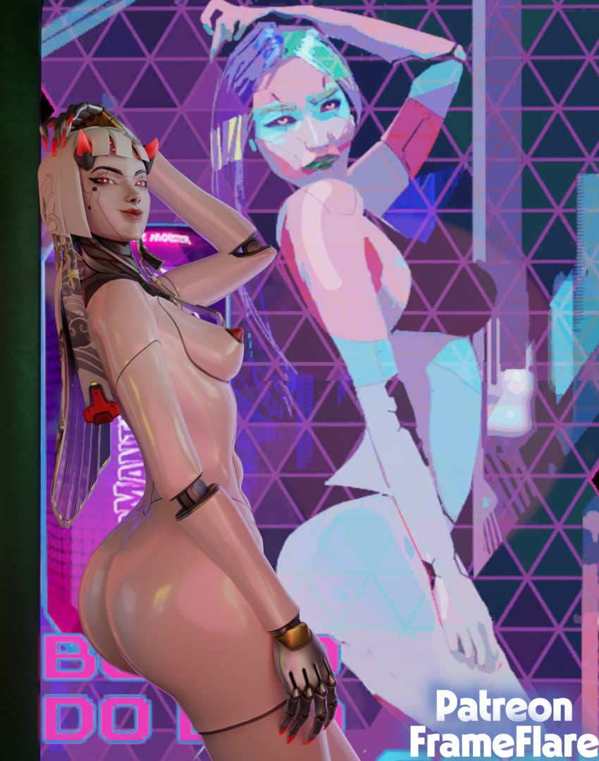3d 3d_(artwork) ass ass_focus blender cyberpunk_2077 female female_focus female_only frameflare mature mature_female naked naked_female nsfw nude nude_female outfit overwatch overwatch_2 pussy shion white_body