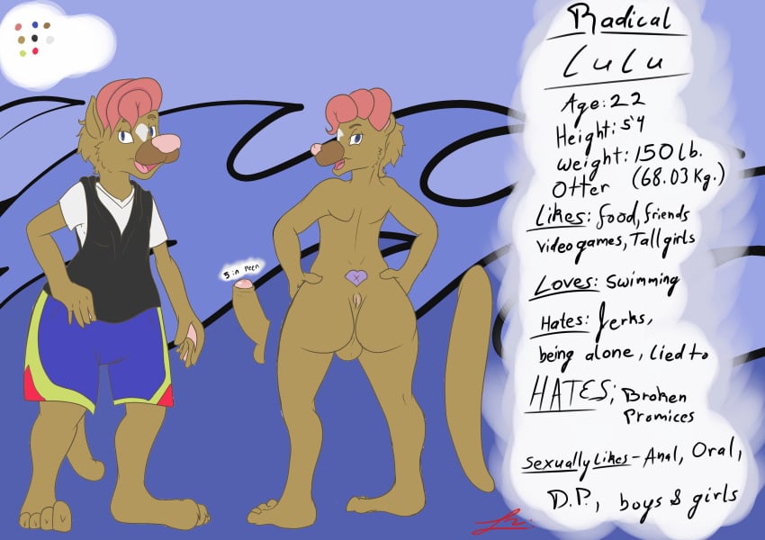 anthro anus ass backsack balls clothed clothing girly luigiwabbit lulu male mammal model_sheet mustelid otter penis presenting radicalweegee solo uncut wide_hips