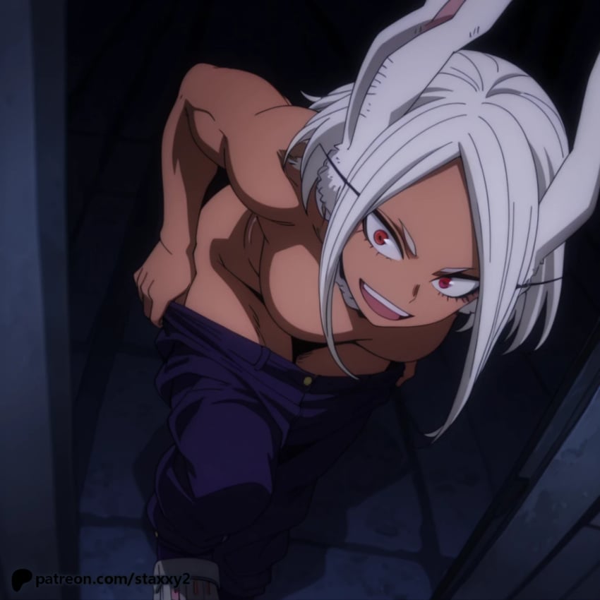1boy 1girls ai_generated anime anime_girl anime_style ass bedroom boku_no_hero_academia breath dark-skinned_female dark-skinned_male dusk erection fellatio hand_on_another's_head heart-shaped_pupils heavy_breathing highleg_leotard indoors large_breasts large_penis leotard_aside long_eyelashes long_hair looking_at_viewer lying male_pov mirko miruko on_bed on_stomach oral parted_bangs patreon patreon_logo patreon_username penis pov pov_crotch rabbit_ears rabbit_tail red_eyes shade shiny_body solo_focus staxxy staxxy2 steam steaming_body sweat testicles thick_thighs thighs usagiyama_rumi veins veiny_penis very_dark_skin very_long_hair very_sweaty wet white_gloves white_hair