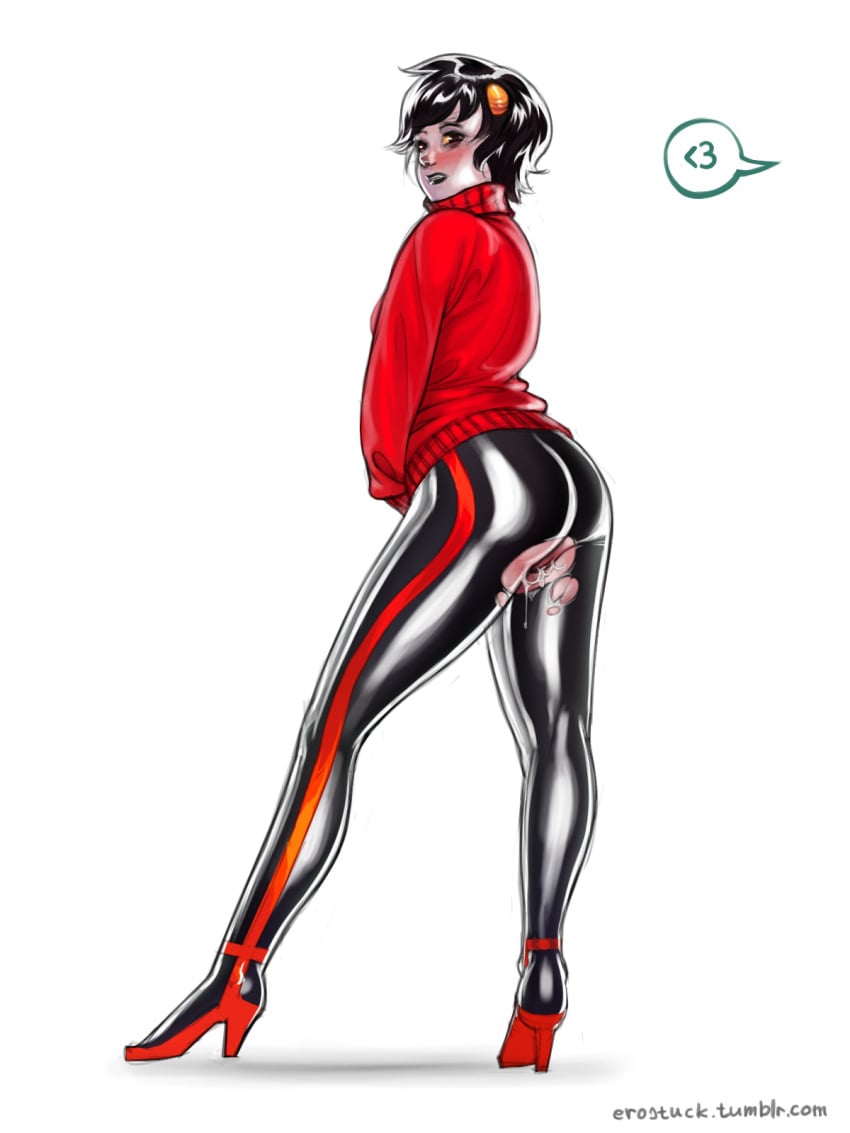 2010s 2018 2girls after_sex after_vaginal alien alien_girl alternate_version_available ass ass_focus back_view baggy_clothing baggy_sweater black_hair black_lips blush cum cum_in_pussy digital_media_(artwork) emoticon erostuck exposed_pussy genderswap_(mtf) heart heels high_heels homestuck homestuck_troll horns kankri_vantas latula_pyrope looking_at_viewer ms_paint_adventures multicolored_horns offscreen_character pants pussy red_eyes red_sweater rule_63 shiny_pants short_hair skin_tight_pants sweater text_bubble tight_clothing tight_pants torn_clothes torn_pants yellow_sclera