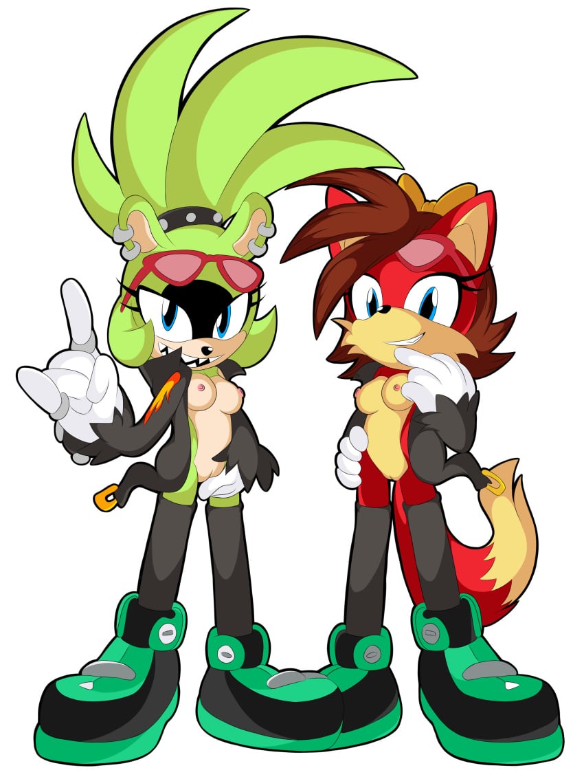 2girls boobs boobs_out breasts breasts_out female_only fiona_fox j_nsfw pussy sonic_(series) sonic_the_hedgehog_(series) surge_the_tenrec