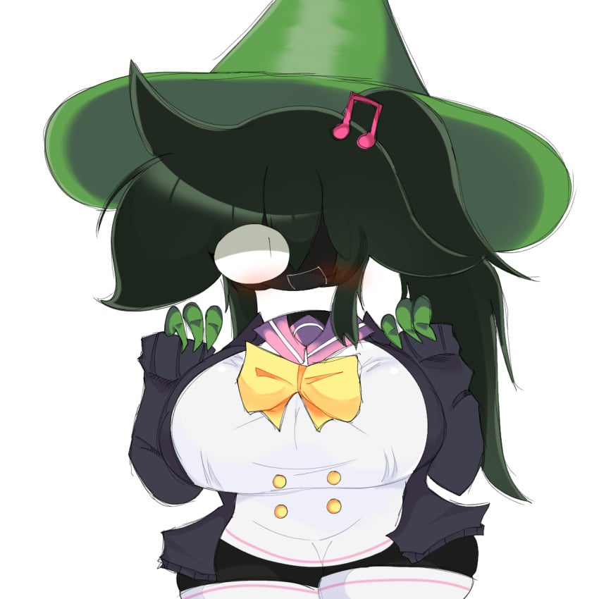 1girls black_hair black_skin blank_background breasts buttons cardigan cosplay crazy_eyes crossover danganronpa dave_and_bambi_mod digital_drawing_(artwork) fake_mouth female female_only fnf_mod fnf_mods friday_night_funkin friday_night_funkin_mod green_hat hair_ornament huge_breasts large_hat long_hair long_sleeves musical_note musical_note_hair_ornament one_eye open_cardigan open_clothes otonokoji_kanade pink_sailor_collar pocket ponytail purple_cardigan redacted_(firstbirthdays) ribbon rule_63 sailor_collar sailor_dress seifuku self-upload smile solo solo_female super_danganronpa_another_2 thick_thighs thighhighs white_background white_legwear yellow_ribbon