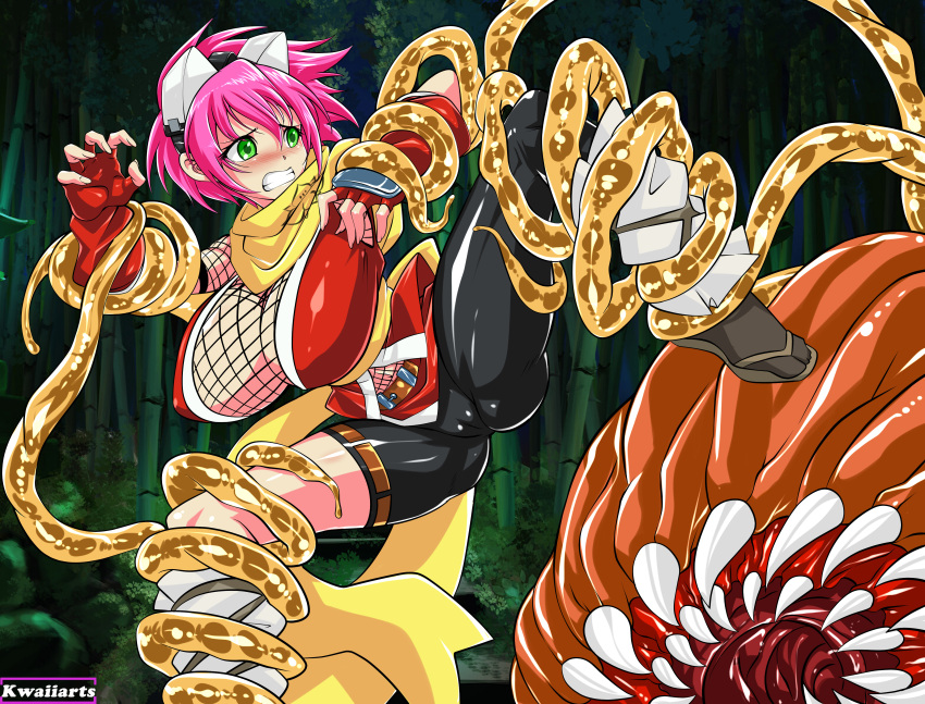 dsgame_(studio) fishnet_topwear fishnets huge_breasts imminent_rape izuna kwaiiarts legend_of_the_unemployed_ninja ninja pink_hair tagme tentacle