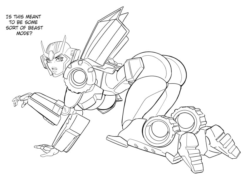 1girls ass big_ass big_breasts breasts english_text female on_fours robot robot_girl robot_humanoid strongarm_(transformers) text transformers uncolored