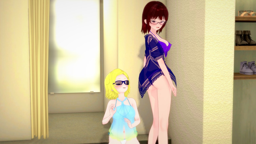 2girls 3d ass bikini clothing female flipline_studios futa_on_female futanari game koikatsu papa_louie perri_(papa_louie) perri_bogard pussy quinn_(papa_louie) video_game video_games