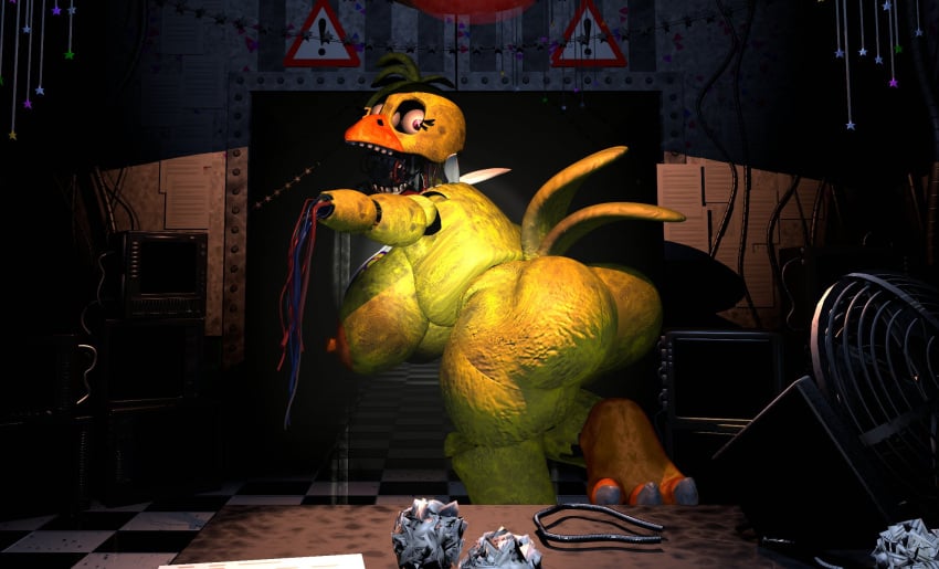 3d 3d_(artwork) ass_focus backboob big_ass big_breasts casual casual_nudity female female_only five_nights_at_freddy's huge_ass huge_breasts luxxynsfw nude pov public public_nudity robot robot_girl teasing withered_chica