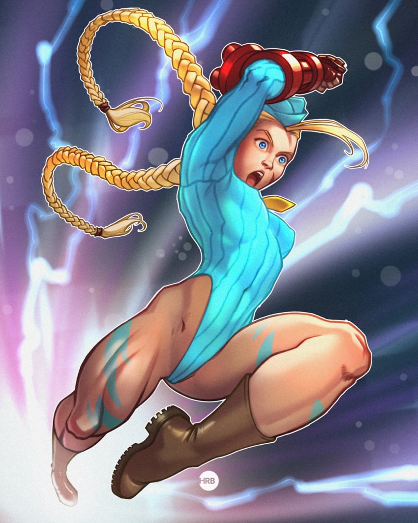 1girls blonde_female blonde_hair blue_eyes boots cammy_white female female_only hardbrush highleg highleg_leotard leotard light-skinned_female medium_breasts muscular muscular_female muscular_thighs nipple_bulge skin_tight solo_female street_fighter toned_female twin_braids twintails