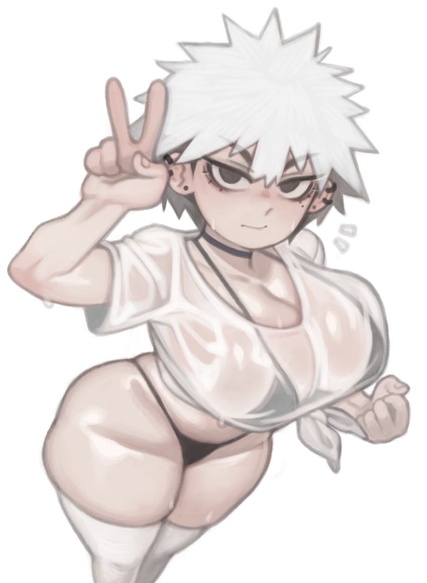 1girls bikini breasts female kelvin_hiu large_breasts naughty_face original original_character short_hair shortstack white_hair yuki_(kelvin_hiu)