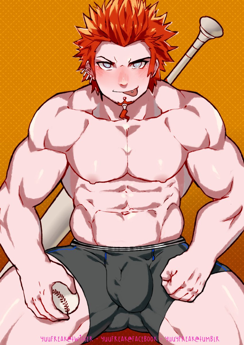 bara beard bulge danganronpa danganronpa_1 kuwata_leon male male_nipples male_only muscular_male nipples penis_outline solo underwear yuufreak