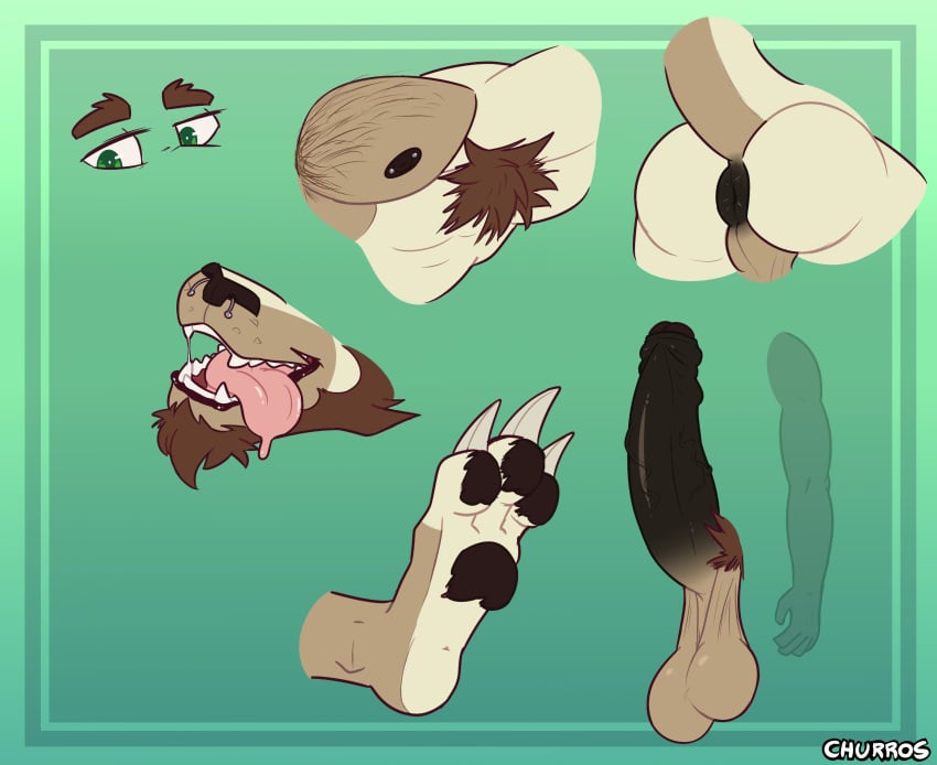 2023 absurd_res anthro anus ass backsack balls bobfirrer body_parts churrosolixoso erection eyebrows feet genitals green_eyes hi_res humanoid_genitalia humanoid_penis kangaroo macropod male mammal marsupial model_sheet pawpads penis pubes solo teeth tongue