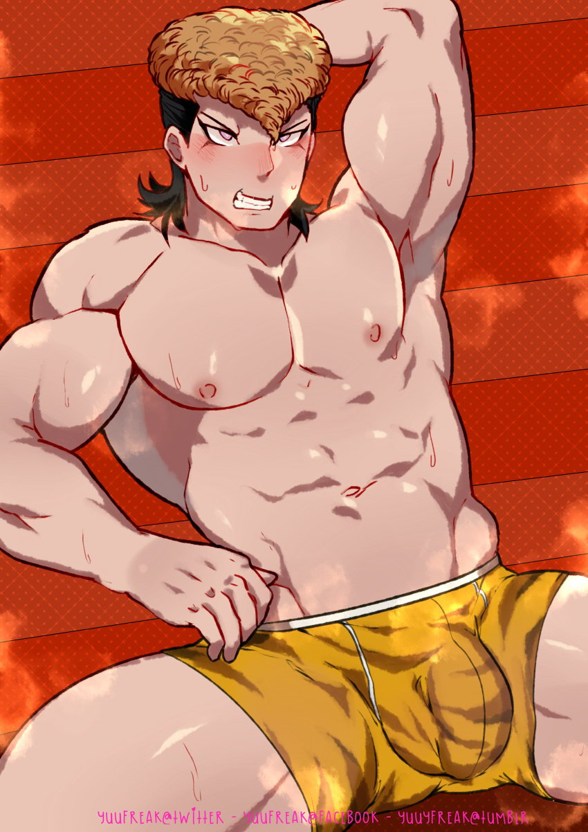 bara big_bulge bulge danganronpa danganronpa_1 male male_nipples male_only mondo_oowada muscular_male nipples penis_outline solo underwear yuufreak